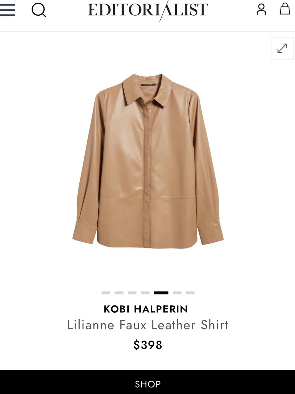 Kobi Halperin Faux Super Soft Leather Shirt Jacket in Camel